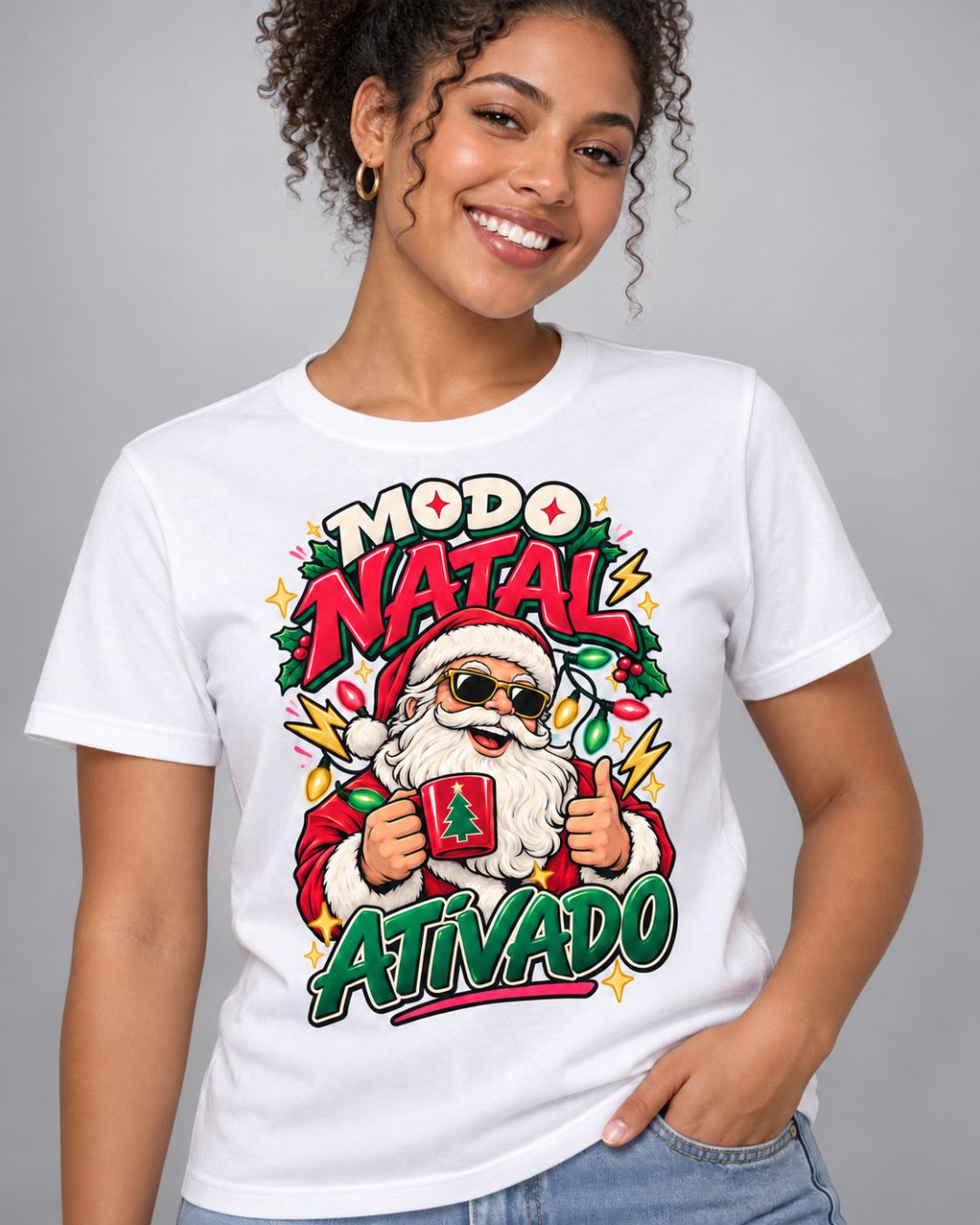 Camiseta Modo Natal Ativado – Adulto e Infantil
