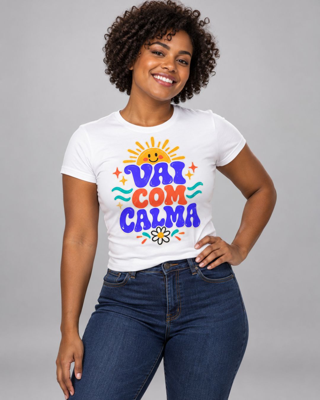 Baby Look Feminina Vai com Calma Estampa Retrô