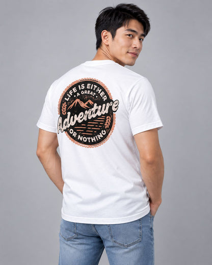 Camiseta Masculina Adventure Estampa Frente e Costas