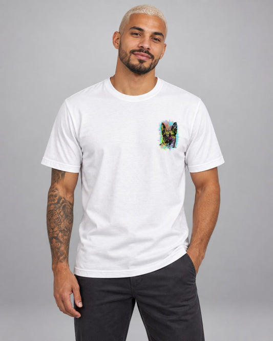Camiseta Masculina Pastor Alemão Neon Estampa Frente e Costas
