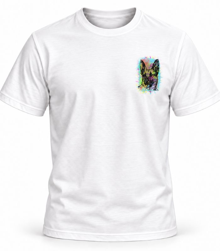 Camiseta Masculina Pastor Alemão Neon Estampa Frente e Costas