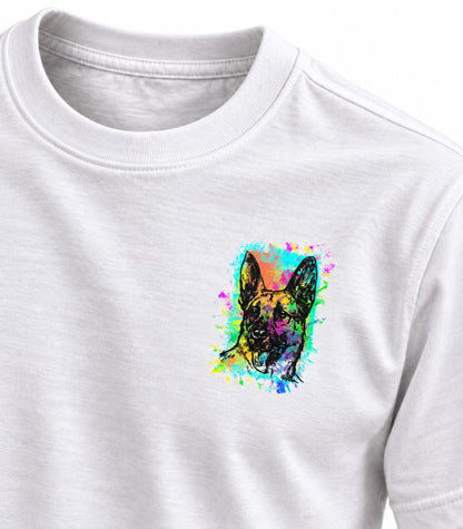 Camiseta Masculina Pastor Alemão Neon Estampa Frente e Costas