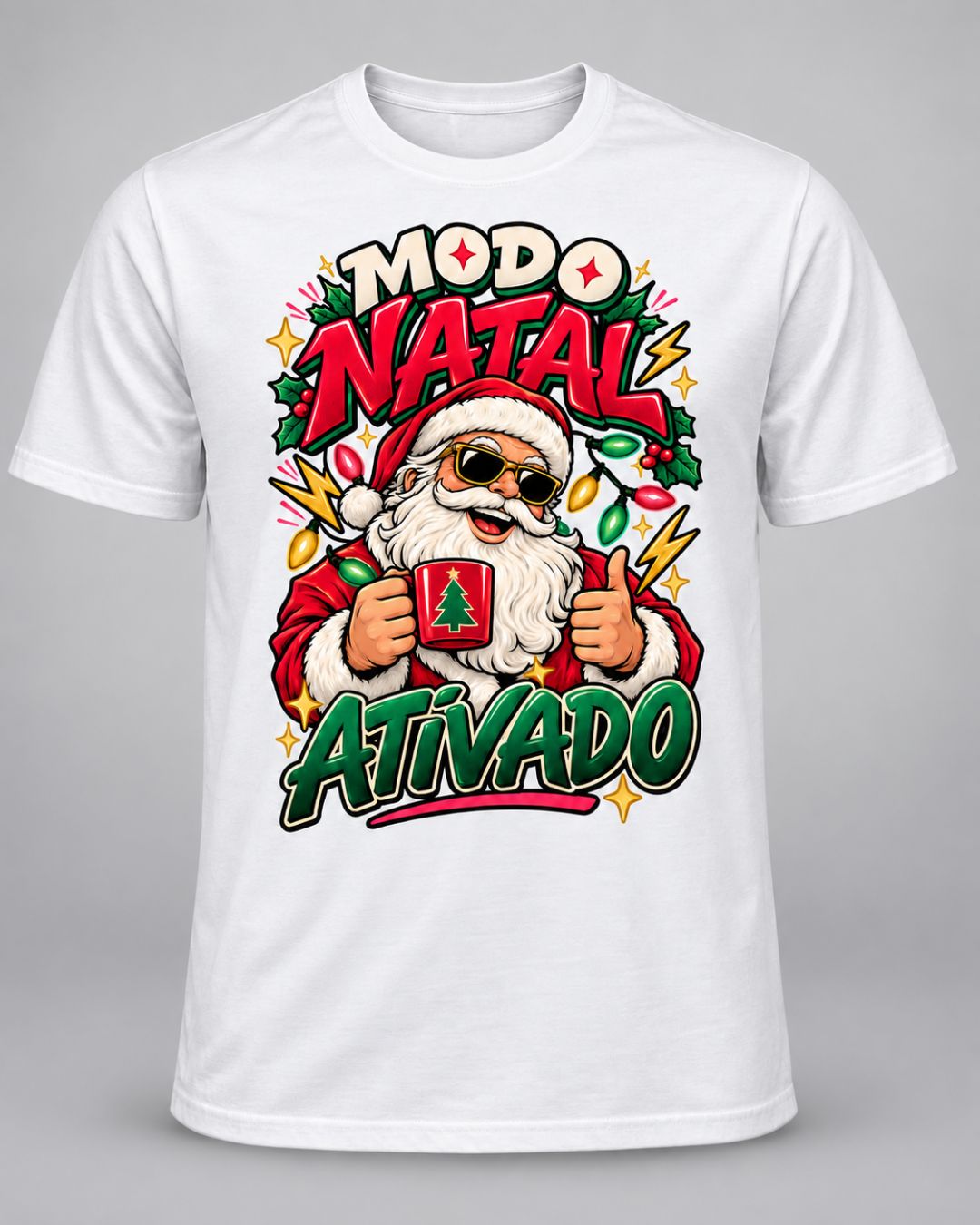 Camiseta Modo Natal Ativado – Adulto e Infantil