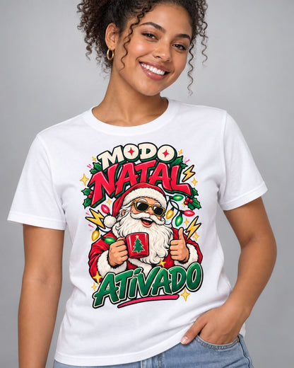 Camiseta Modo Natal Ativado – Adulto e Infantil